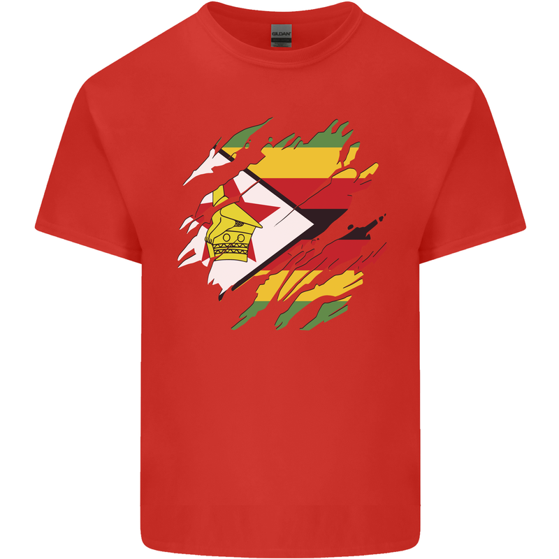 Torn Zimbabwe Flag Zimbabwean Day Football Mens Cotton T-Shirt Tee Top Red