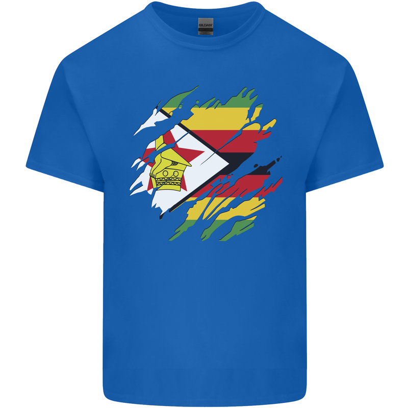 Torn Zimbabwe Flag Zimbabwean Day Football Mens Cotton T-Shirt Tee Top Royal Blue