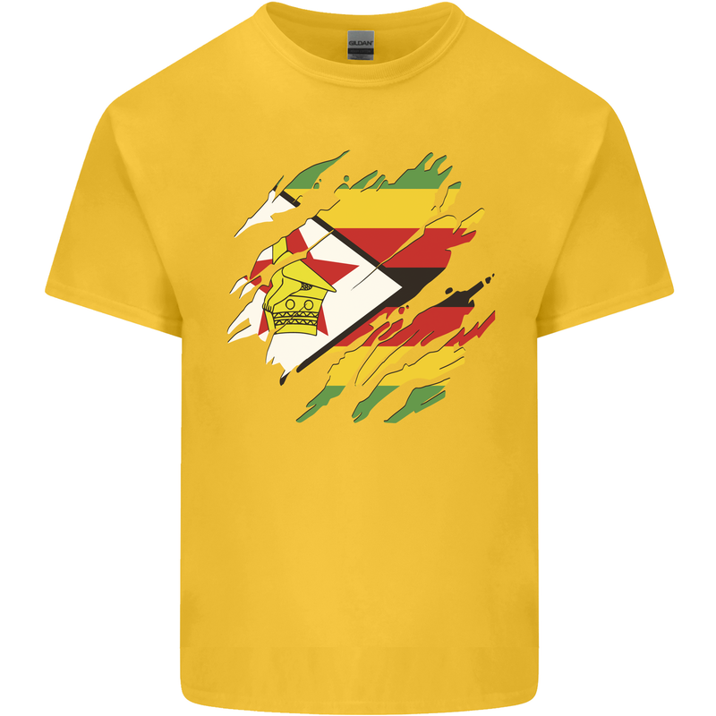 Torn Zimbabwe Flag Zimbabwean Day Football Mens Cotton T-Shirt Tee Top Yellow