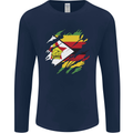 Torn Zimbabwe Flag Zimbabwean Day Football Mens Long Sleeve T-Shirt Navy Blue