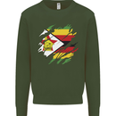 Torn Zimbabwe Flag Zimbabwean Day Football Mens Sweatshirt Jumper Forest Green
