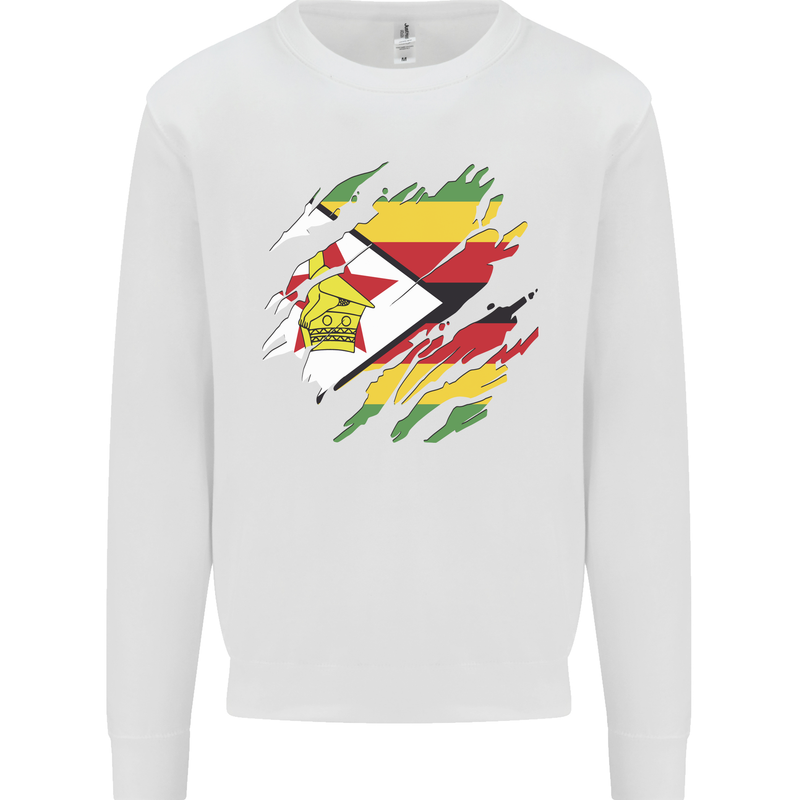 Torn Zimbabwe Flag Zimbabwean Day Football Mens Sweatshirt Jumper White
