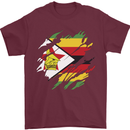 Torn Zimbabwe Flag Zimbabwean Day Football Mens T-Shirt 100% Cotton Maroon