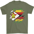 Torn Zimbabwe Flag Zimbabwean Day Football Mens T-Shirt 100% Cotton Military Green