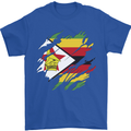 Torn Zimbabwe Flag Zimbabwean Day Football Mens T-Shirt 100% Cotton Royal Blue