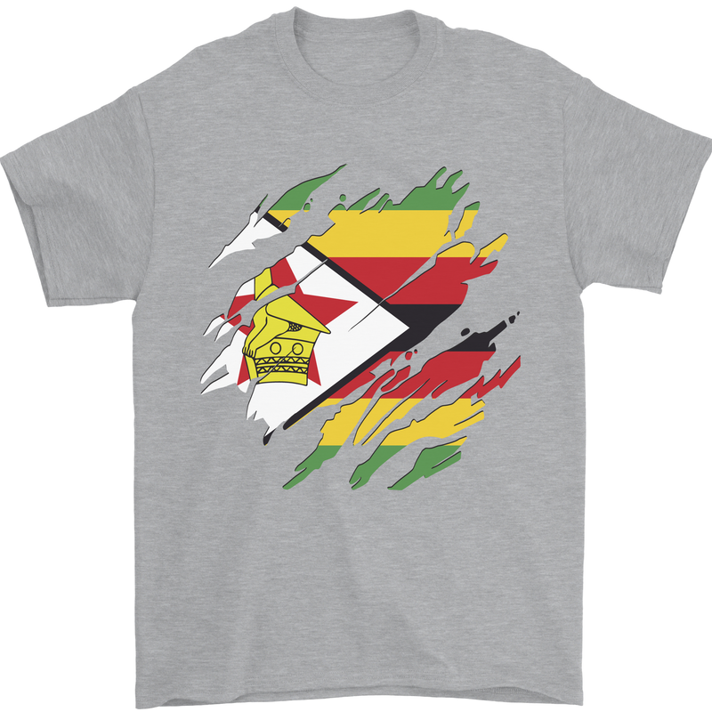 Torn Zimbabwe Flag Zimbabwean Day Football Mens T-Shirt 100% Cotton Sports Grey