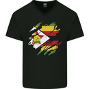 Torn Zimbabwe Flag Zimbabwean Day Football Mens V-Neck Cotton T-Shirt Black