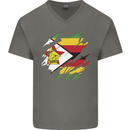 Torn Zimbabwe Flag Zimbabwean Day Football Mens V-Neck Cotton T-Shirt Charcoal