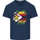 Torn Zimbabwe Flag Zimbabwean Day Football Mens V-Neck Cotton T-Shirt Navy Blue