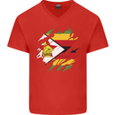 Torn Zimbabwe Flag Zimbabwean Day Football Mens V-Neck Cotton T-Shirt Red