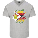Torn Zimbabwe Flag Zimbabwean Day Football Mens V-Neck Cotton T-Shirt Sports Grey