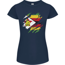 Torn Zimbabwe Flag Zimbabwean Day Football Womens Petite Cut T-Shirt Navy Blue