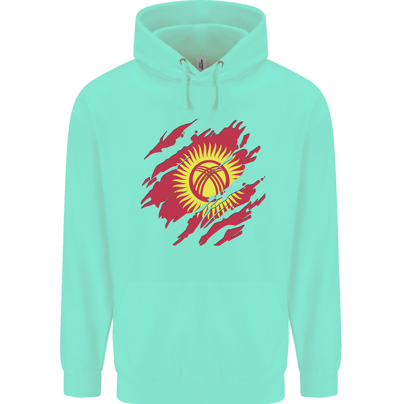 Torn  Kyrgyzstan Flag Kyrgyz Day Football Childrens Kids Hoodie Peppermint