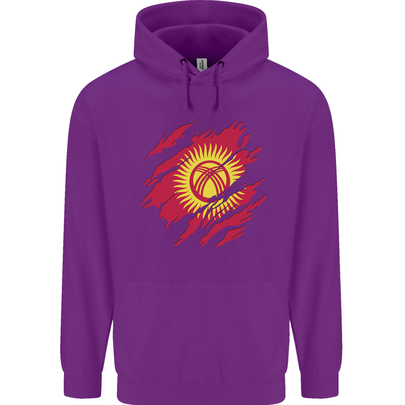 Torn  Kyrgyzstan Flag Kyrgyz Day Football Childrens Kids Hoodie Purple