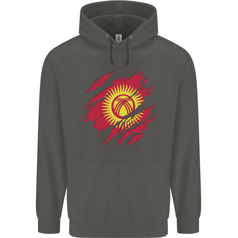 Torn  Kyrgyzstan Flag Kyrgyz Day Football Childrens Kids Hoodie Storm Grey