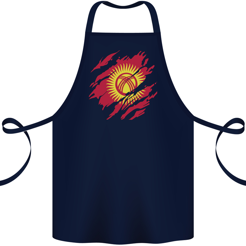 Torn  Kyrgyzstan Flag Kyrgyz Day Football Cotton Apron 100% Organic Navy Blue