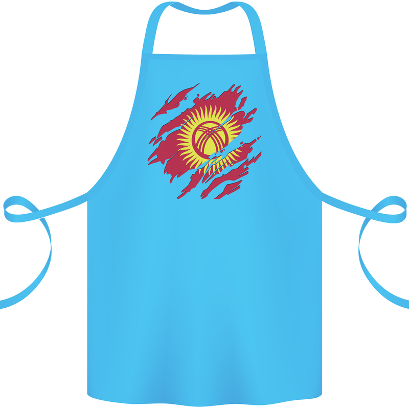 Torn  Kyrgyzstan Flag Kyrgyz Day Football Cotton Apron 100% Organic Turquoise