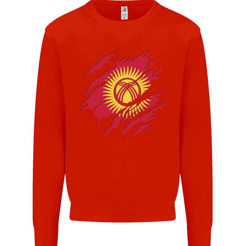 Torn  Kyrgyzstan Flag Kyrgyz Day Football Kids Sweatshirt Jumper Bright Red