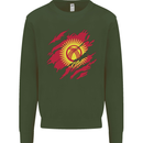 Torn  Kyrgyzstan Flag Kyrgyz Day Football Kids Sweatshirt Jumper Forest Green