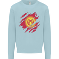 Torn  Kyrgyzstan Flag Kyrgyz Day Football Kids Sweatshirt Jumper Light Blue