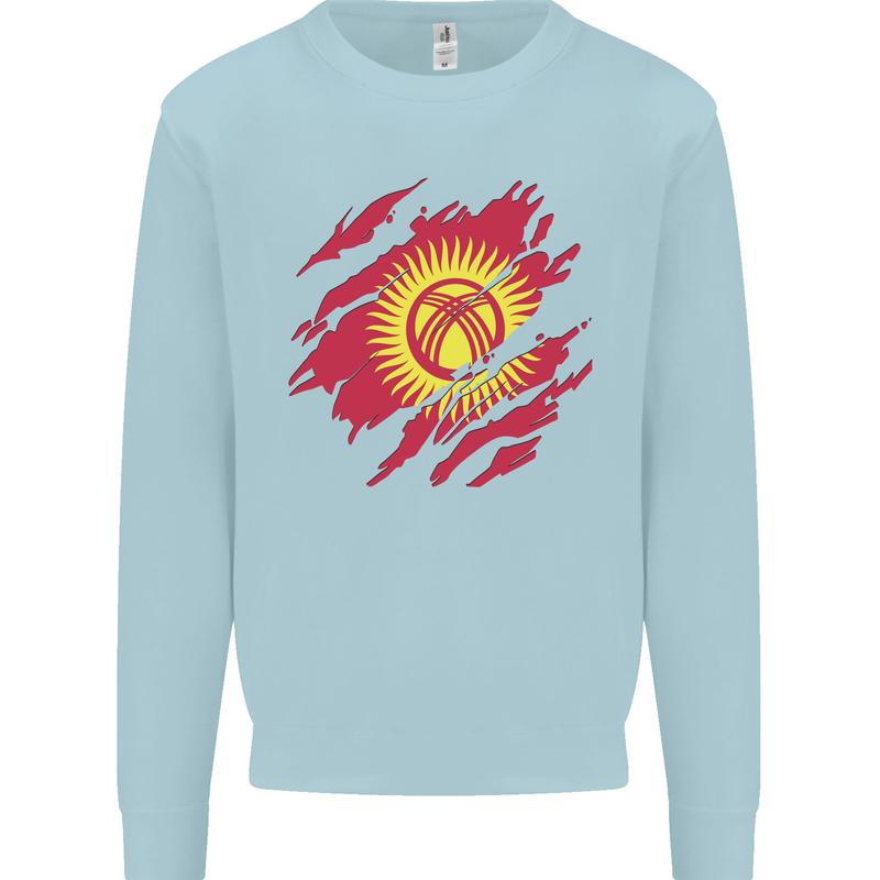 Torn  Kyrgyzstan Flag Kyrgyz Day Football Kids Sweatshirt Jumper Light Blue