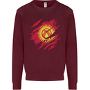 Torn  Kyrgyzstan Flag Kyrgyz Day Football Kids Sweatshirt Jumper Maroon