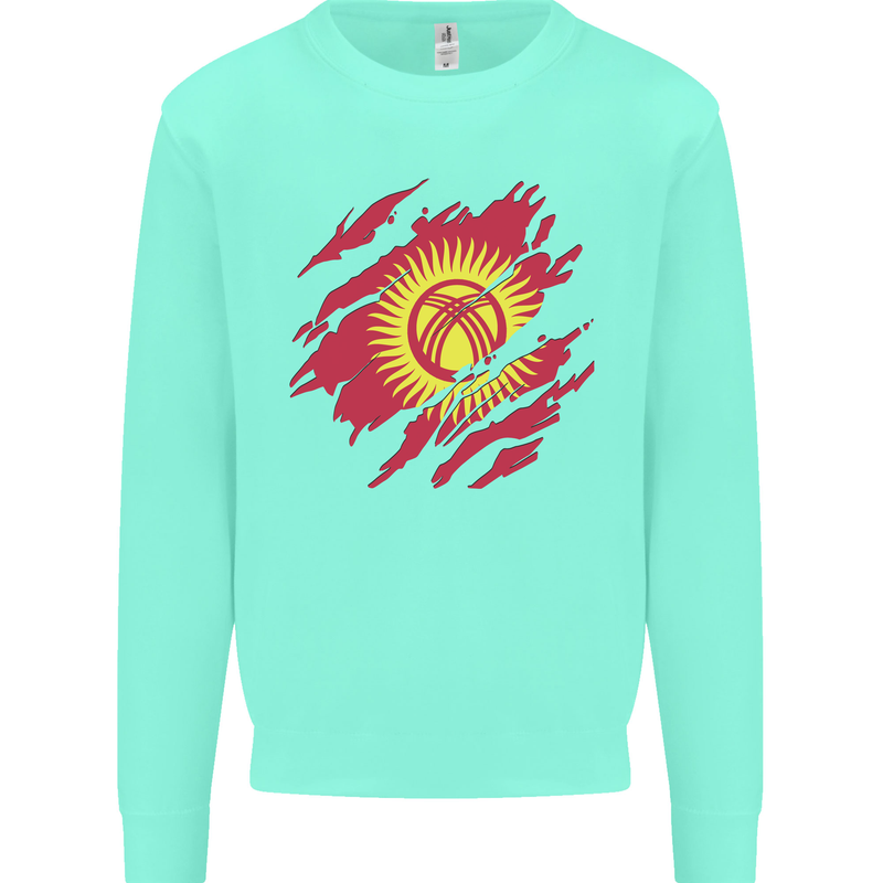 Torn  Kyrgyzstan Flag Kyrgyz Day Football Kids Sweatshirt Jumper Peppermint