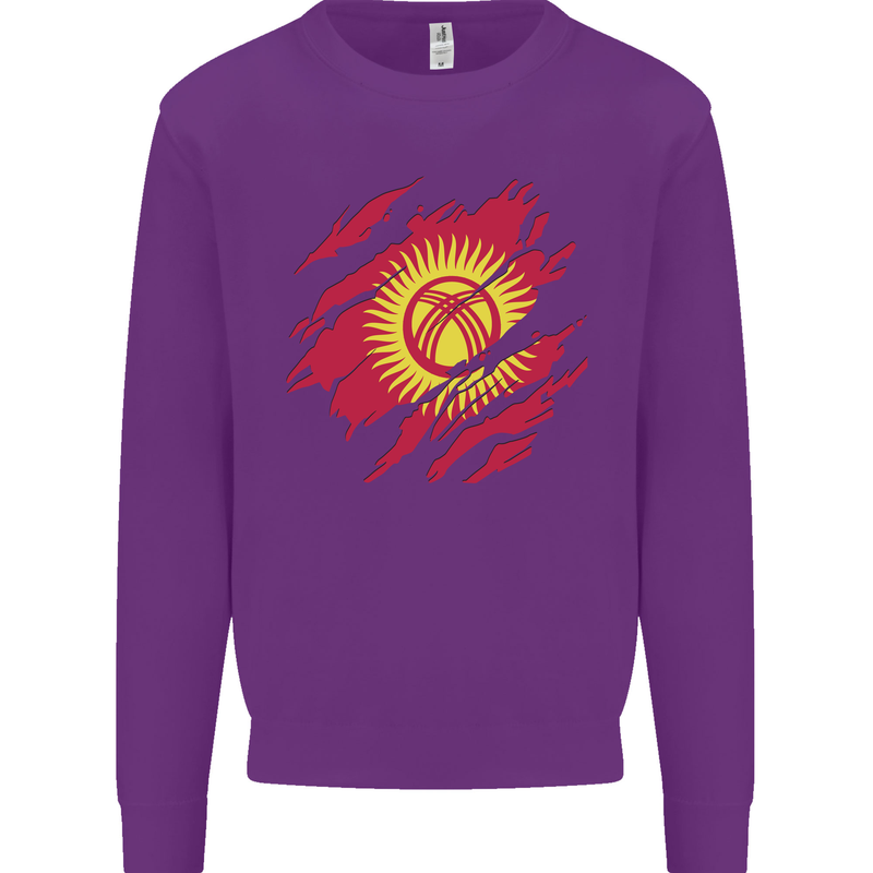 Torn  Kyrgyzstan Flag Kyrgyz Day Football Kids Sweatshirt Jumper Purple
