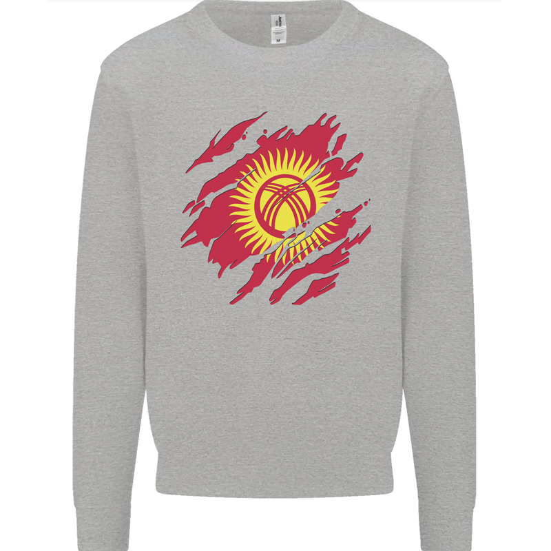 Torn  Kyrgyzstan Flag Kyrgyz Day Football Kids Sweatshirt Jumper Sports Grey