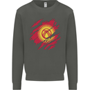 Torn  Kyrgyzstan Flag Kyrgyz Day Football Kids Sweatshirt Jumper Storm Grey