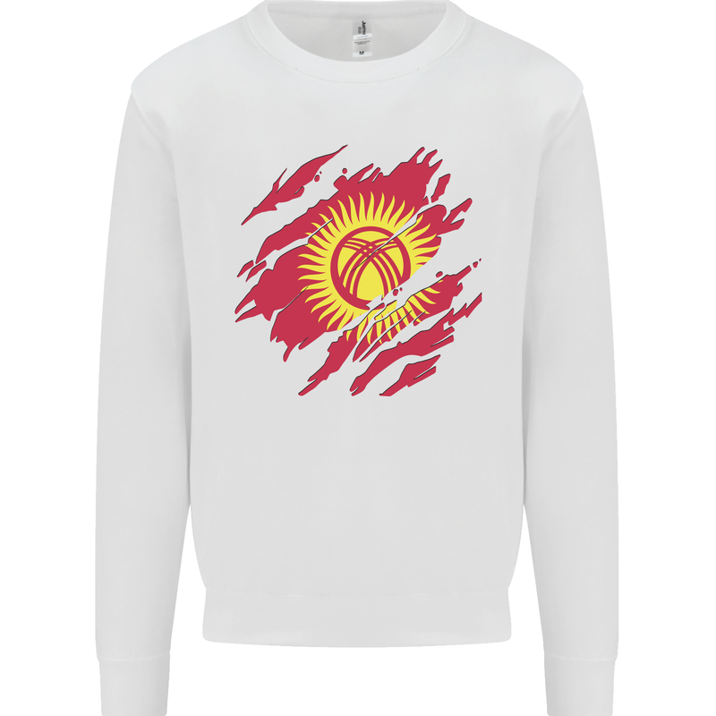 Torn  Kyrgyzstan Flag Kyrgyz Day Football Kids Sweatshirt Jumper White