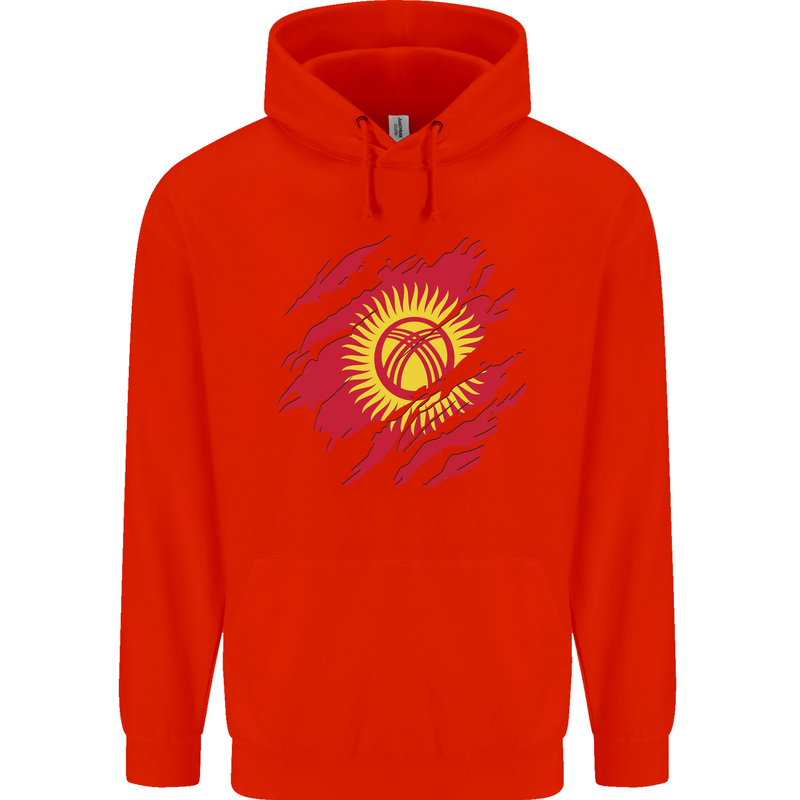 Torn  Kyrgyzstan Flag Kyrgyz Day Football Mens 80% Cotton Hoodie Bright Red