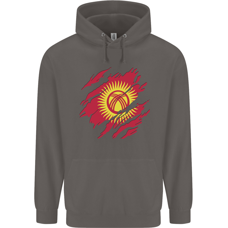Torn  Kyrgyzstan Flag Kyrgyz Day Football Mens 80% Cotton Hoodie Charcoal