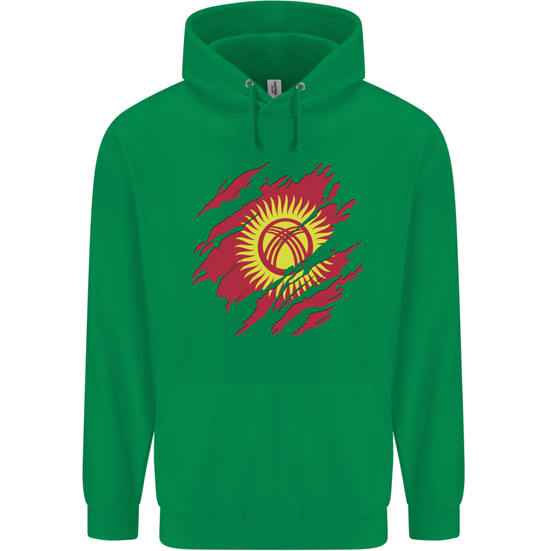 Torn  Kyrgyzstan Flag Kyrgyz Day Football Mens 80% Cotton Hoodie Irish Green