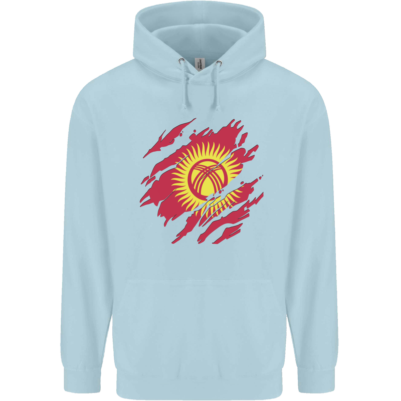 Torn  Kyrgyzstan Flag Kyrgyz Day Football Mens 80% Cotton Hoodie Light Blue