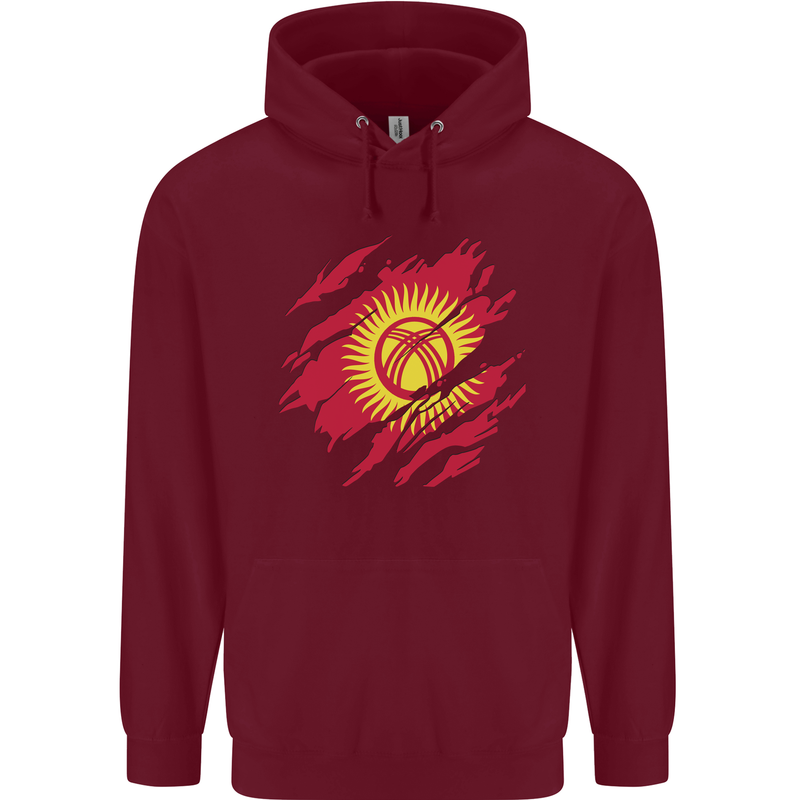 Torn  Kyrgyzstan Flag Kyrgyz Day Football Mens 80% Cotton Hoodie Maroon