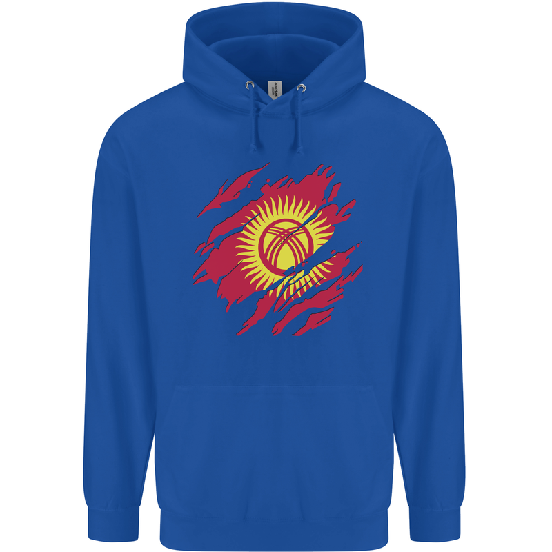 Torn  Kyrgyzstan Flag Kyrgyz Day Football Mens 80% Cotton Hoodie Royal Blue