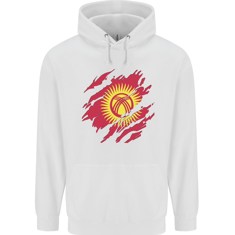 Torn  Kyrgyzstan Flag Kyrgyz Day Football Mens 80% Cotton Hoodie White