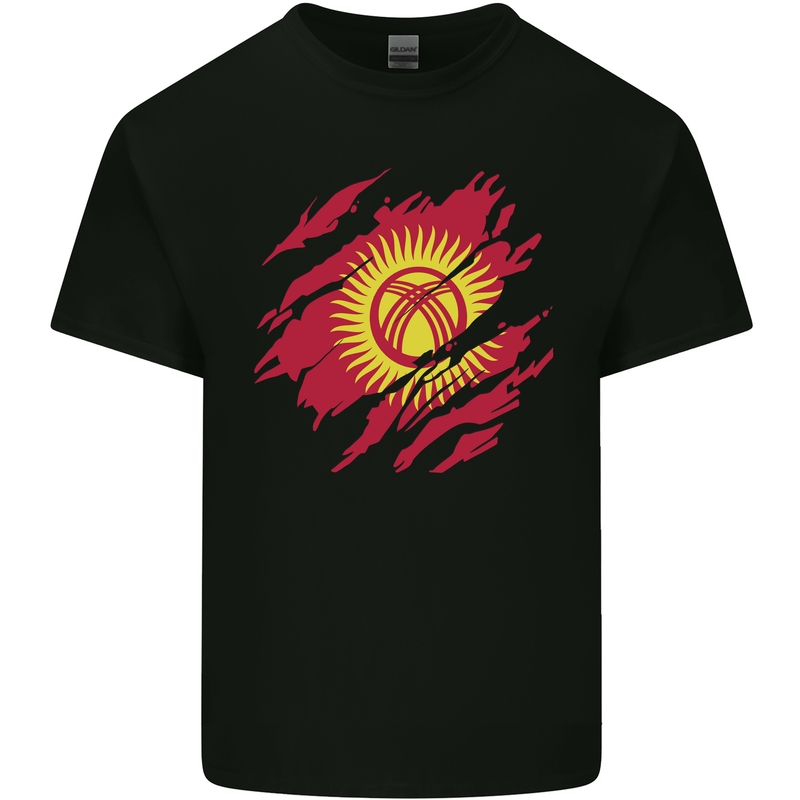 Torn  Kyrgyzstan Flag Kyrgyz Day Football Mens Cotton T-Shirt Tee Top Black