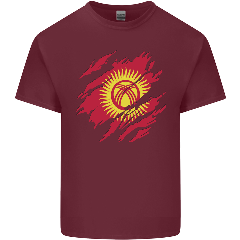 Torn  Kyrgyzstan Flag Kyrgyz Day Football Mens Cotton T-Shirt Tee Top Maroon