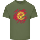 Torn  Kyrgyzstan Flag Kyrgyz Day Football Mens Cotton T-Shirt Tee Top Military Green