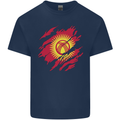 Torn  Kyrgyzstan Flag Kyrgyz Day Football Mens Cotton T-Shirt Tee Top Navy Blue