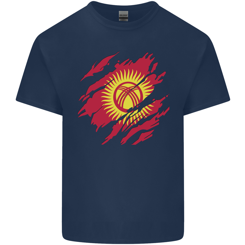 Torn  Kyrgyzstan Flag Kyrgyz Day Football Mens Cotton T-Shirt Tee Top Navy Blue