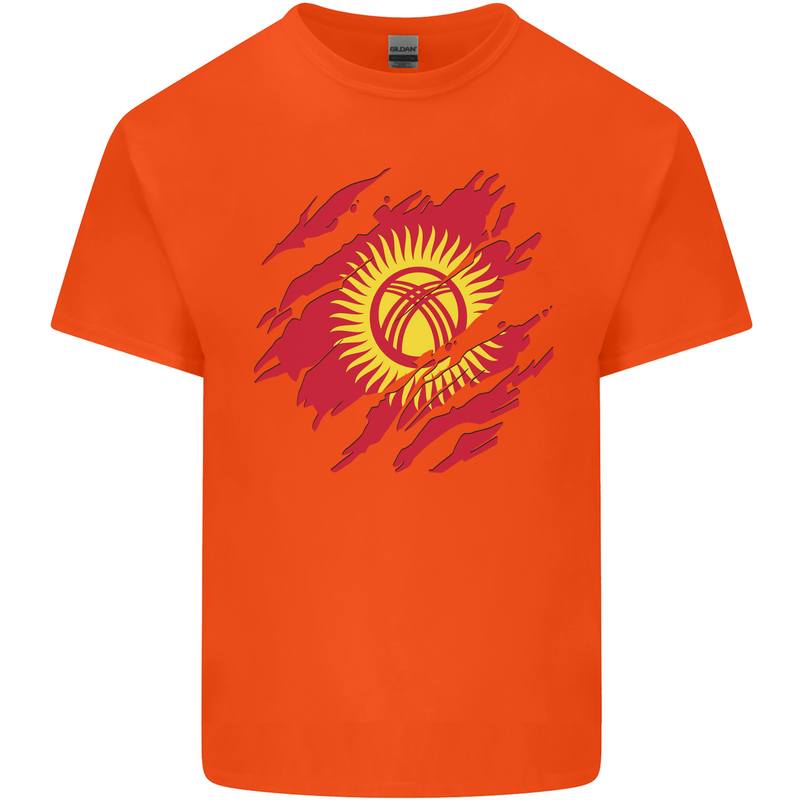 Torn  Kyrgyzstan Flag Kyrgyz Day Football Mens Cotton T-Shirt Tee Top Orange
