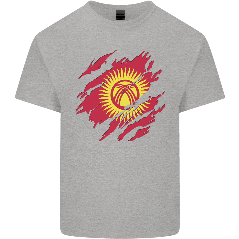 Torn  Kyrgyzstan Flag Kyrgyz Day Football Mens Cotton T-Shirt Tee Top Sports Grey