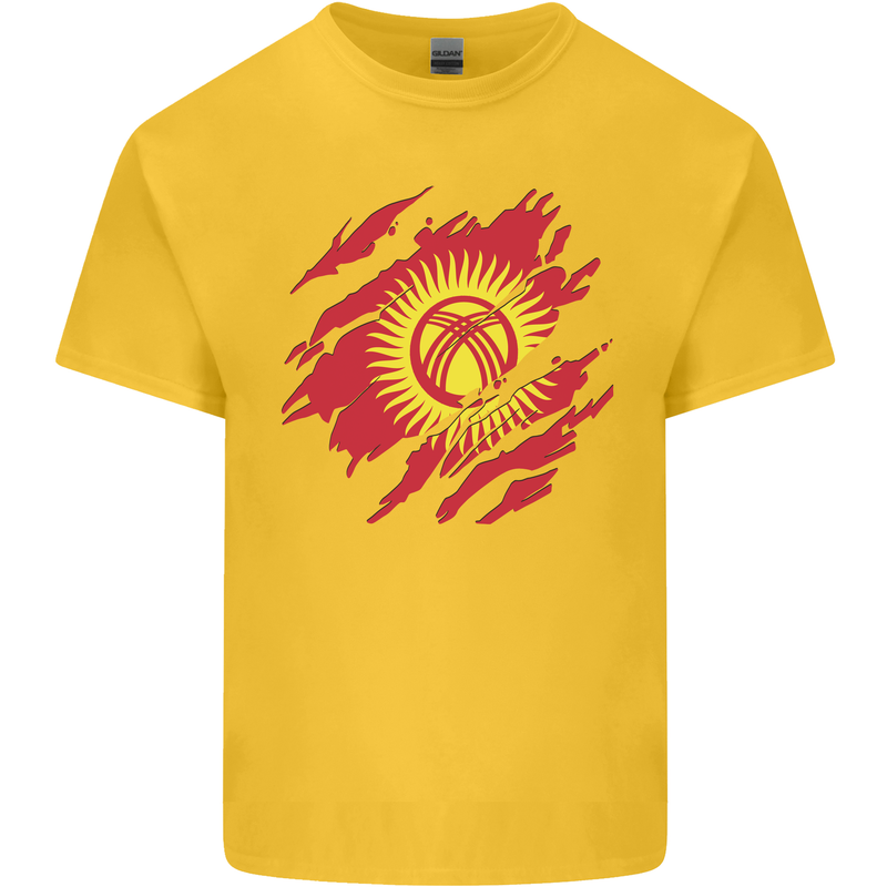Torn  Kyrgyzstan Flag Kyrgyz Day Football Mens Cotton T-Shirt Tee Top Yellow