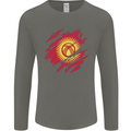 Torn  Kyrgyzstan Flag Kyrgyz Day Football Mens Long Sleeve T-Shirt Charcoal