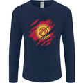Torn  Kyrgyzstan Flag Kyrgyz Day Football Mens Long Sleeve T-Shirt Navy Blue