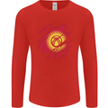 Torn  Kyrgyzstan Flag Kyrgyz Day Football Mens Long Sleeve T-Shirt Red