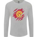 Torn  Kyrgyzstan Flag Kyrgyz Day Football Mens Long Sleeve T-Shirt Sports Grey